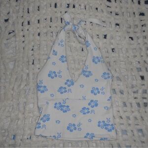 Hollister blue and white Halter tie Tank Top